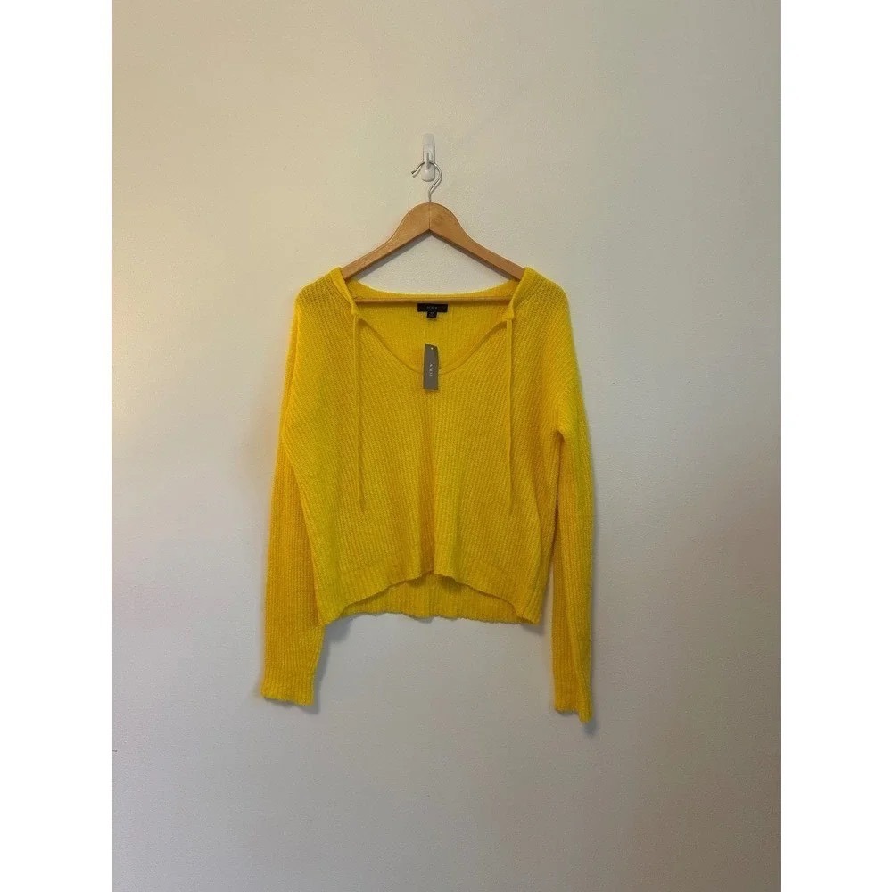 NWT‎ J. Crew Cashmere Blend Ribbed V-Neck Tie Sweater in Yellow | Size XS